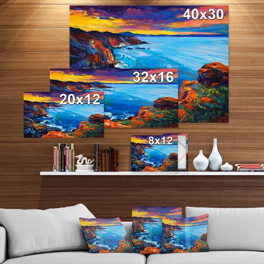 Designart - Rich Golden Sunset Over Ocean and Cliffs